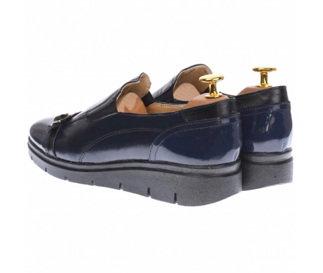 Pantofi dama model casual din piele naturala, in combinatie cu piele lac,  bleumarian, foarte comozi, - P103BLMLAC