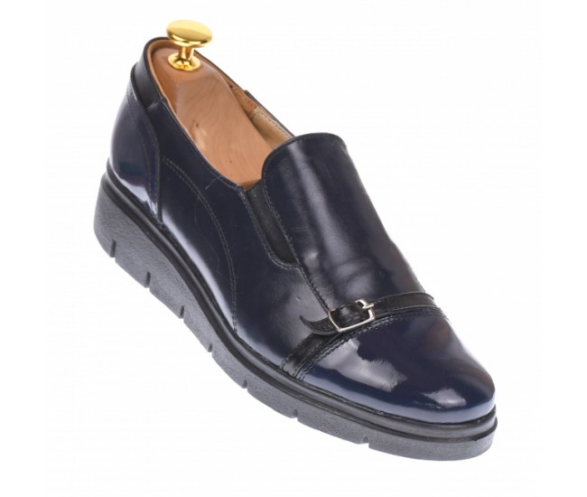 Pantofi dama model casual din piele naturala, in combinatie cu piele lac,  bleumarian, foarte comozi, - P103BLMLAC