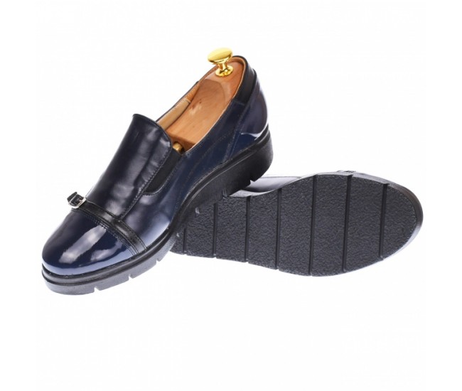 Pantofi dama model casual din piele naturala, in combinatie cu piele lac,  bleumarian, foarte comozi, - P103BLMLAC
