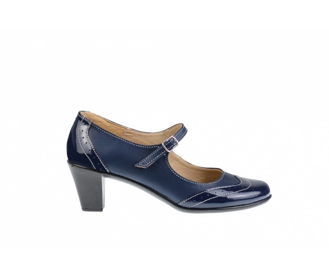 Oferta marimea 39 - Pantofi dama, eleganti, din piele naturala in combinatie cu piele lac, culoare bleumarin - LP104BLBL