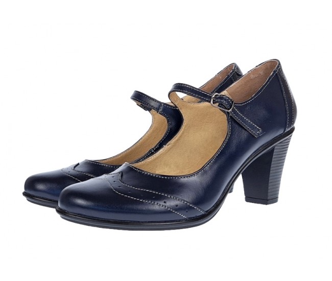 Marimea 35 Pantofi dama eleganti din piele naturala bleumarin, box - P104BLM5