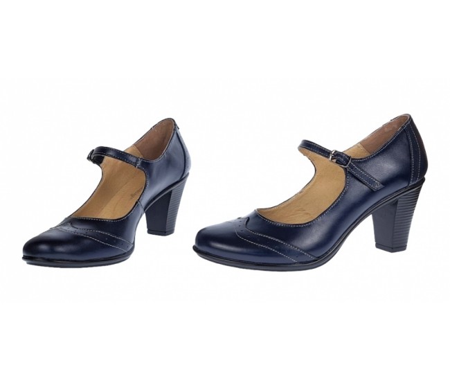 Marimea 35 Pantofi dama eleganti din piele naturala bleumarin, box - P104BLM5