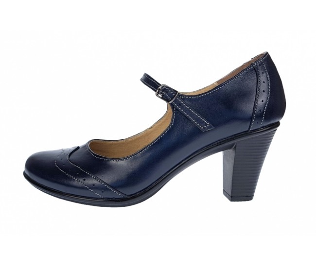 Marimea 39 Pantofi dama eleganti din piele naturala bleumarin cu toc de 7cm P104BLM7