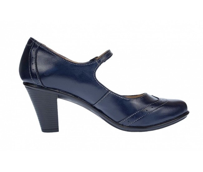 Marimea 39 Pantofi dama eleganti din piele naturala bleumarin cu toc de 7cm P104BLM7
