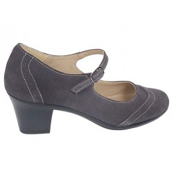Pantofi dama eleganti din piele naturala intoarsa gri toc de  5cm P104GRIVEL