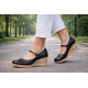 Pantofi dama din piele naturala, cu platforma tip wedge si bareta – eleganti si confortabili, negri