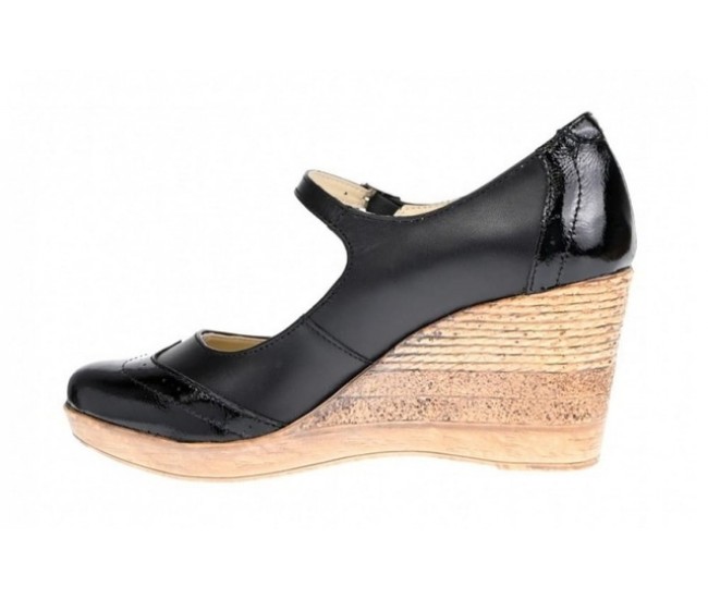 Pantofi dama din piele naturala, cu platforma tip wedge si bareta – eleganti si confortabili, negri