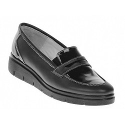 Pantofi dama casual din piele naturala, foarte comozi, negru box cu lac - P105NBLA