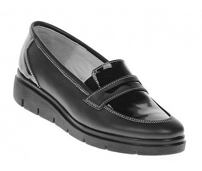 Pantofi dama casual din piele naturala, foarte comozi, negru box cu lac - P105NBLA