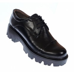 Pantofi dama casual din piele naturala, platforme inalte, Negru - P11N