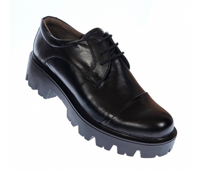 Pantofi dama casual din piele naturala, platforme inalte, Negru - P11N