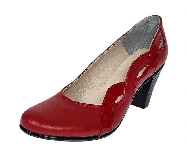 Pantofi dama din piele naturala cu toc de 7cm Katty Rosu P134233RL