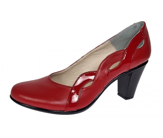 Pantofi dama din piele naturala cu toc de 7cm Katty Rosu P134233RL