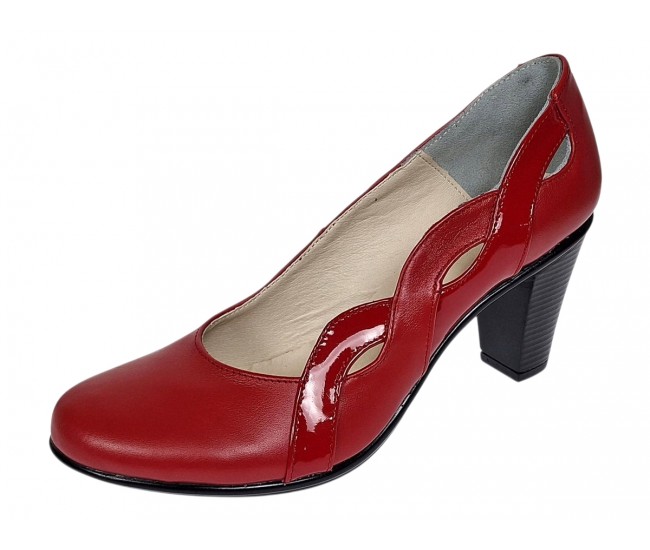 Pantofi dama din piele naturala cu toc de 7cm Katty Rosu P134233RL