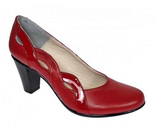 Pantofi dama din piele naturala cu toc de 7cm Katty Rosu P134233RL