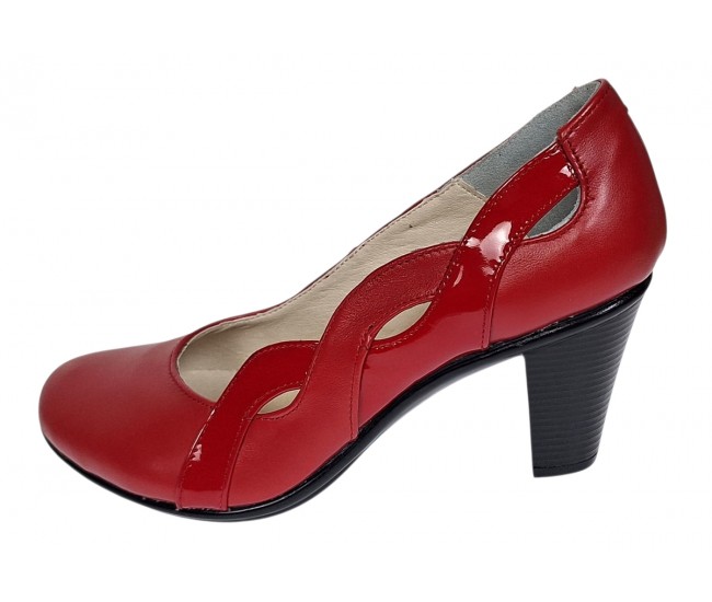 Pantofi dama din piele naturala cu toc de 7cm Katty Rosu P134233RL