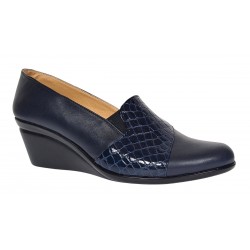Pantofi dama din piele naturala box si croco lac - Model Bleumarin P14BLCR
