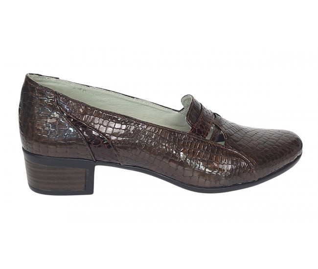 Pantofi dama comozi casual din piele naturala maro croco P18CRM