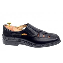 Pantofi barbati pe calapod lat decupati din piele naturala cu masuri pana la 45, 46, 47 Negru P31N