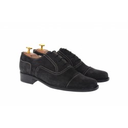 Pantofi barbati eleganti din piele naturala, intoarsa, culoare gri inchis, P32G