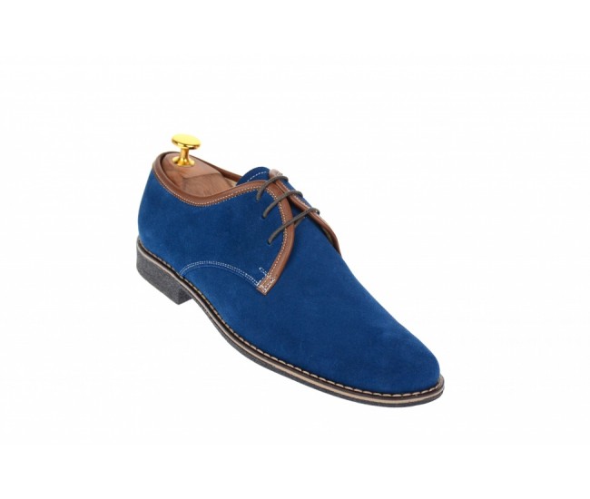 Pantofi barbati casual, eleganti din piele naturala intoarsa, bleumarin P34MBL