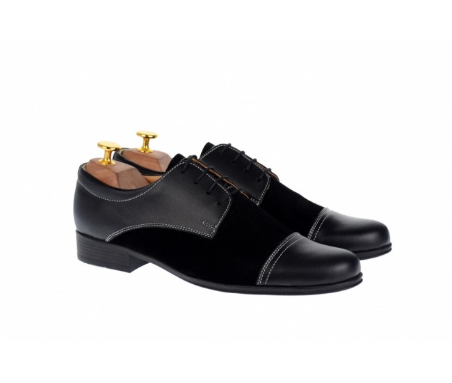 Pantofi barbati eleganti din piele naturala combinata, culoare neagra, P34N2N