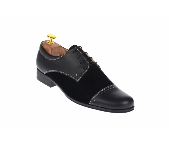 Pantofi barbati eleganti din piele naturala combinata, culoare neagra, P34N2N