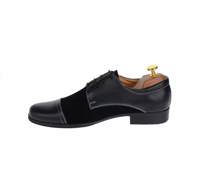 Pantofi barbati eleganti din piele naturala combinata, culoare neagra, P34N2N