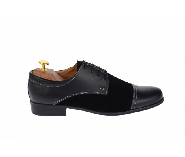 Pantofi barbati eleganti din piele naturala combinata, culoare neagra, P34N2N