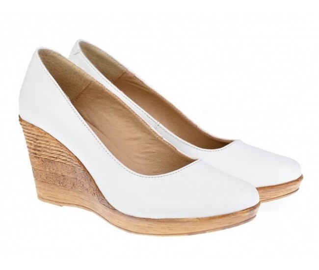 Pantofi dama casual din piele naturala alba cu platforma de 7 cm - MARA P3550ALB