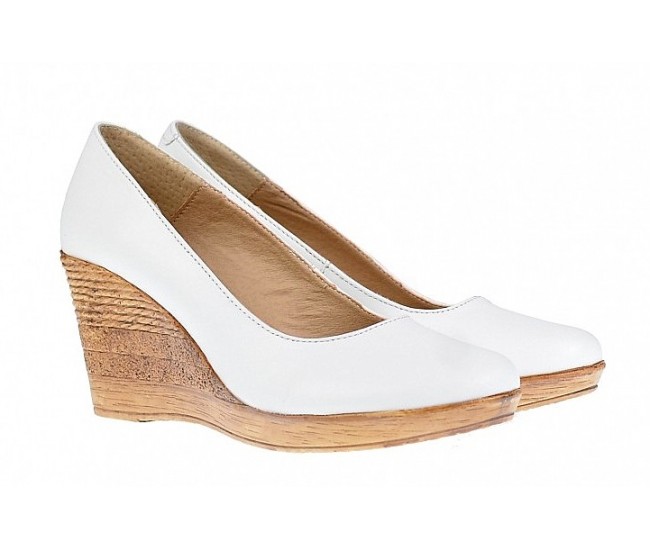 Pantofi dama casual din piele naturala alba cu platforma de 7 cm - MARA P3550ALB