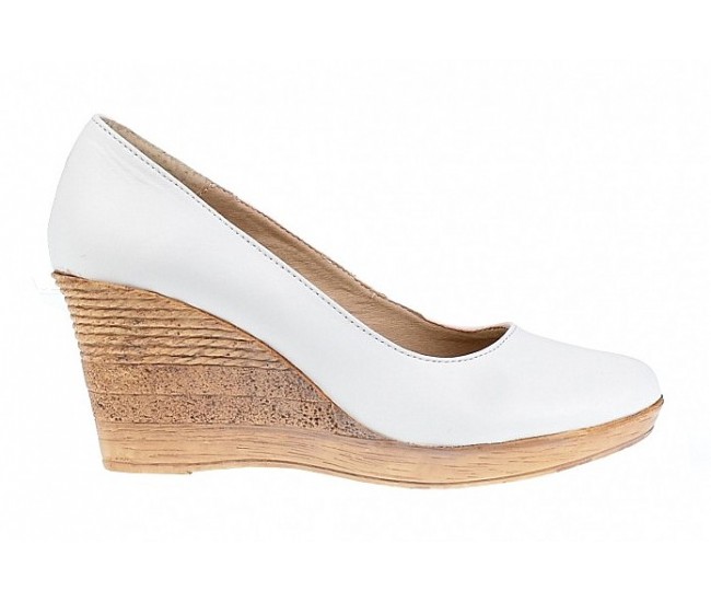Pantofi dama casual din piele naturala alba cu platforma de 7 cm - MARA P3550ALB