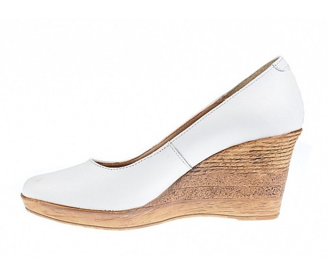 Pantofi dama casual din piele naturala alba cu platforma de 7 cm - MARA P3550ALB