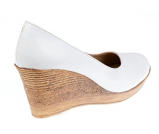 Pantofi dama casual din piele naturala alba cu platforma de 7 cm - MARA P3550ALB