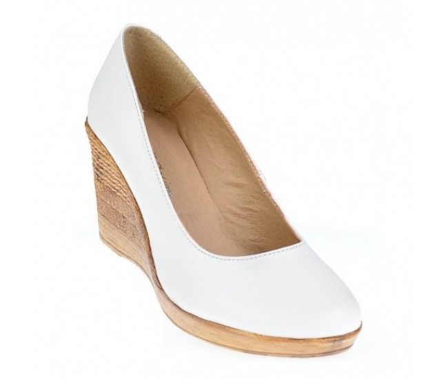 Pantofi dama casual din piele naturala alba cu platforma de 7 cm - MARA P3550ALB