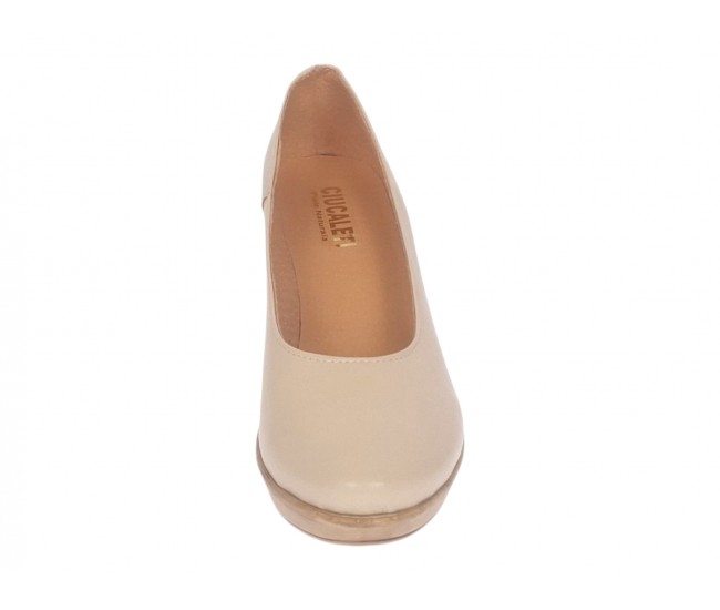 Pantofi dama casual din piele naturala bej cu platforma de 7 cm - MARA BEJ P3550BEJ