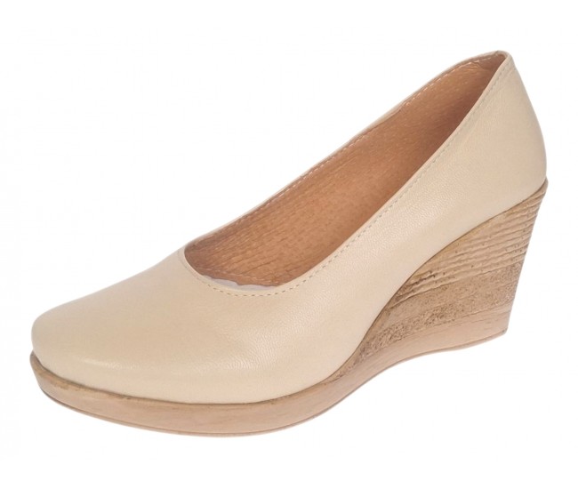 Pantofi dama casual din piele naturala bej cu platforma de 7 cm - MARA BEJ P3550BEJ