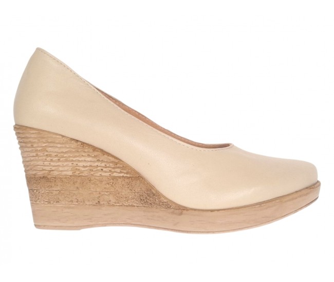 Pantofi dama casual din piele naturala bej cu platforma de 7 cm - MARA BEJ P3550BEJ