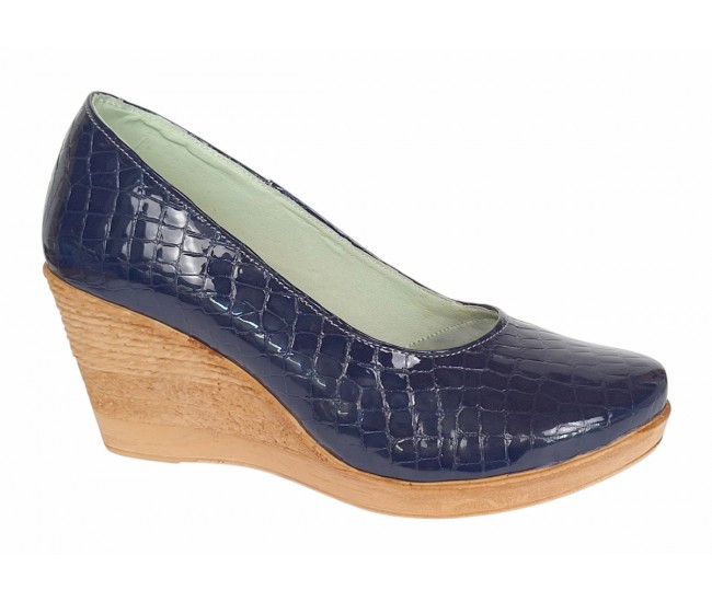 Pantofi dama casual din piele naturala platforme de 7 cm Mara Bleumarin - P3550BLCR