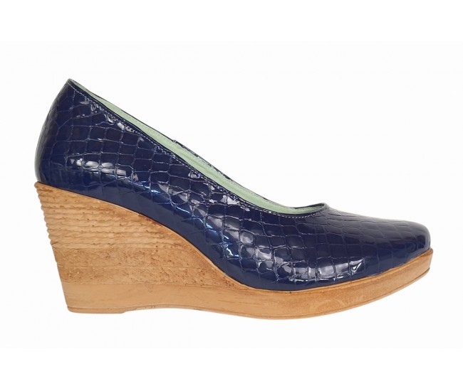 Pantofi dama casual din piele naturala platforme de 7 cm Mara Bleumarin - P3550BLCR