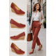 Pantofi dama casual din piele naturala maro coniac cu platforme de 7 cm P3550CON