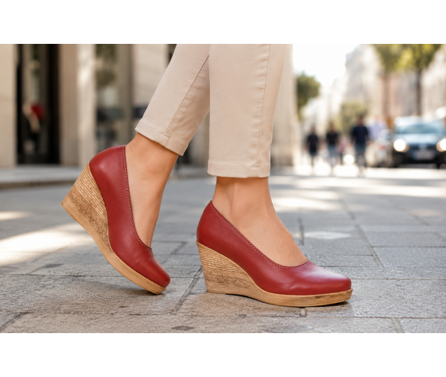 Pantofi dama casual din piele naturala maro coniac cu platforme de 7 cm P3550CON