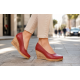 Pantofi dama casual din piele naturala maro coniac cu platforme de 7 cm P3550CON