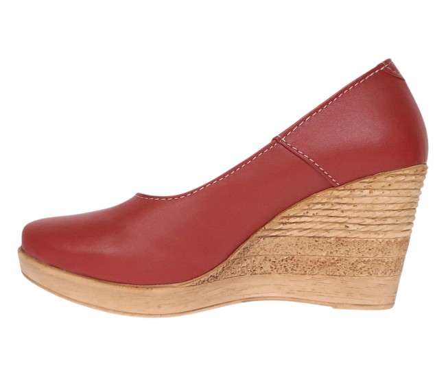 Pantofi dama casual din piele naturala maro coniac cu platforme de 7 cm P3550CON