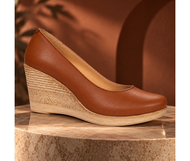 Pantofi damă coniac din piele naturală cu platformă de 7 cm P3550CON