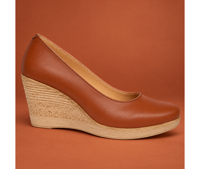 Pantofi damă coniac din piele naturală cu platformă de 7 cm P3550CON