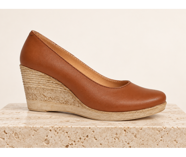 Pantofi damă coniac din piele naturală cu platformă de 7 cm P3550CON