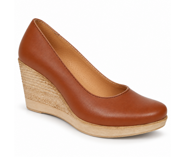 Pantofi damă coniac din piele naturală cu platformă de 7 cm P3550CON