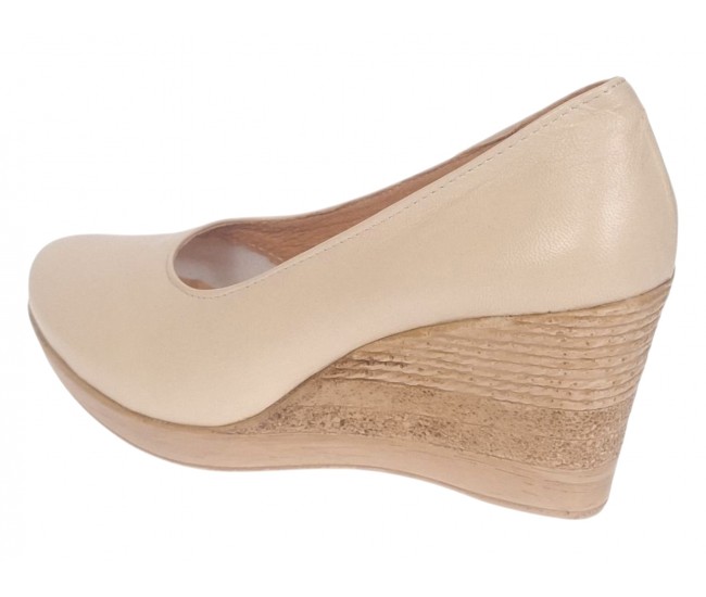 Pantofi dama casual din piele naturala Nude cu talpa tip pana P3550ND