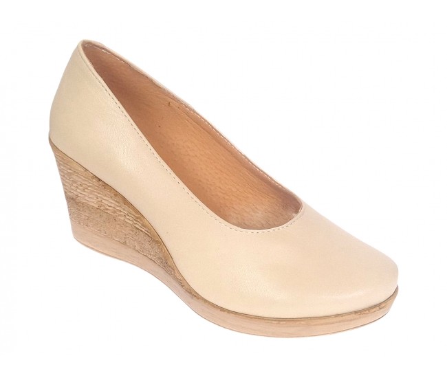 Pantofi dama casual din piele naturala Nude cu talpa tip pana P3550ND